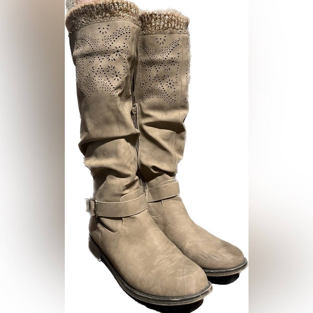 Just Fabulous Boho Tall Boots women’s size 8.5 Taupe cut out design Boh…